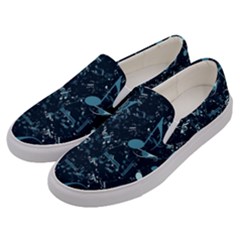 Prussian Blue Music Notes Men s Canvas Slip Ons by SpinnyChairDesigns