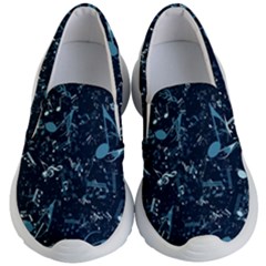 Prussian Blue Music Notes Kids Lightweight Slip Ons by SpinnyChairDesigns