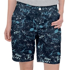 Prussian Blue Music Notes Pocket Shorts by SpinnyChairDesigns