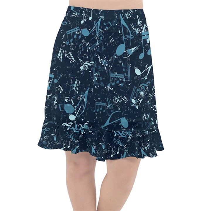 Prussian Blue Music Notes Fishtail Chiffon Skirt