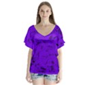 Electric Indigo Music Notes V-Neck Flutter Sleeve Top View1