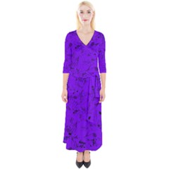 Electric Indigo Music Notes Quarter Sleeve Wrap Maxi Dress by SpinnyChairDesigns