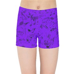 Electric Indigo Music Notes Kids  Sports Shorts by SpinnyChairDesigns