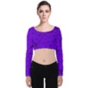 Electric Indigo Music Notes Velvet Long Sleeve Crop Top View1