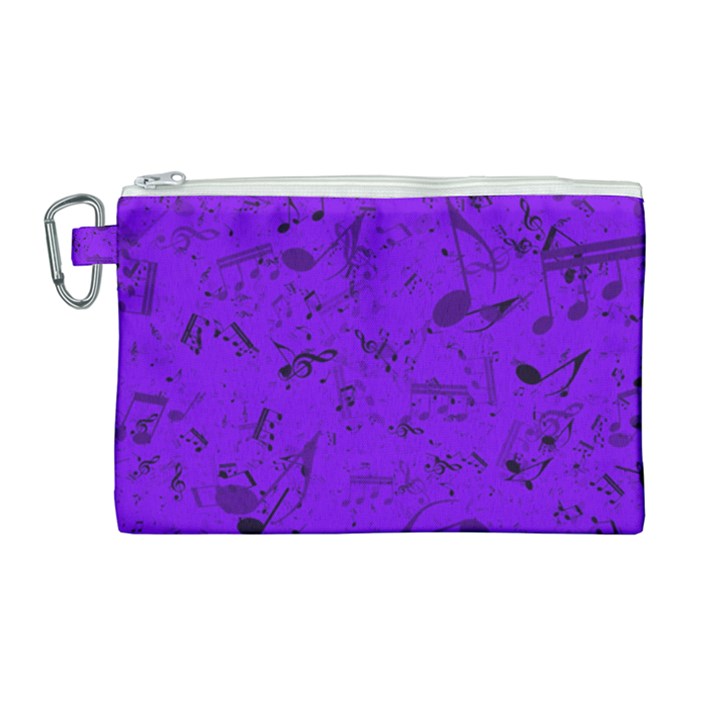 Electric Indigo Music Notes Canvas Cosmetic Bag (Large)