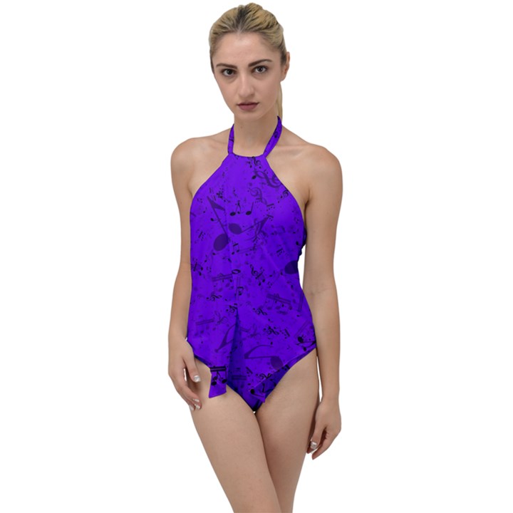 Electric Indigo Music Notes Go with the Flow One Piece Swimsuit