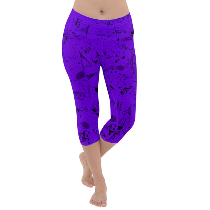 Electric Indigo Music Notes Lightweight Velour Capri Yoga Leggings