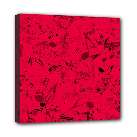 Scarlet Red Music Notes Mini Canvas 8  X 8  (stretched) by SpinnyChairDesigns