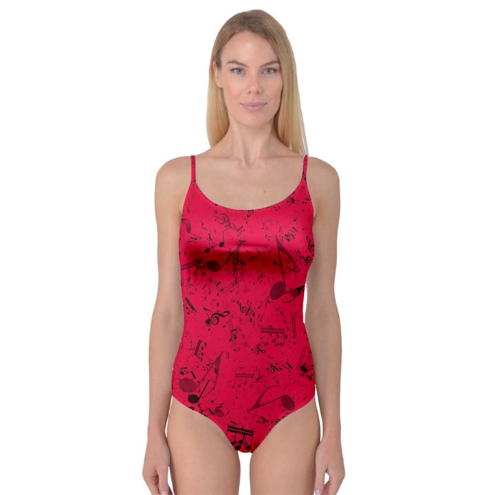 Scarlet Red Music Notes Camisole Leotard 