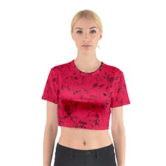 Scarlet Red Music Notes Cotton Crop Top by SpinnyChairDesigns