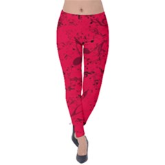 Scarlet Red Music Notes Velvet Leggings by SpinnyChairDesigns