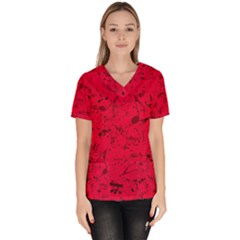 Scarlet Red Music Notes Women s V-neck Scrub Top by SpinnyChairDesigns