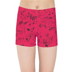 Scarlet Red Music Notes Kids  Sports Shorts by SpinnyChairDesigns