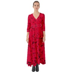 Scarlet Red Music Notes Button Up Boho Maxi Dress by SpinnyChairDesigns