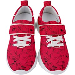 Scarlet Red Music Notes Kids  Velcro Strap Shoes by SpinnyChairDesigns