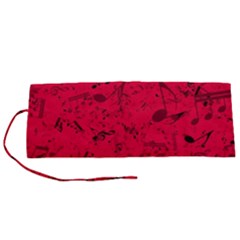 Scarlet Red Music Notes Roll Up Canvas Pencil Holder (s) by SpinnyChairDesigns