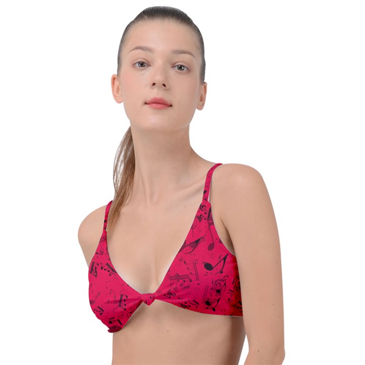 Scarlet Red Music Notes Knot Up Bikini Top