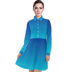 Aqua Blue And Indigo Ombre Long Sleeve Chiffon Shirt Dress by SpinnyChairDesigns