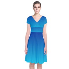 Aqua Blue And Indigo Ombre Short Sleeve Front Wrap Dress by SpinnyChairDesigns