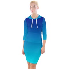 Aqua Blue And Indigo Ombre Quarter Sleeve Hood Bodycon Dress by SpinnyChairDesigns