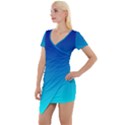 Aqua Blue and Indigo Ombre Short Sleeve Asymmetric Mini Dress View1