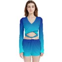 Aqua Blue and Indigo Ombre Velvet Wrap Crop Top View1