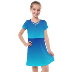 Aqua Blue And Indigo Ombre Kids  Cross Web Dress by SpinnyChairDesigns