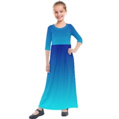 Aqua Blue And Indigo Ombre Kids  Quarter Sleeve Maxi Dress by SpinnyChairDesigns