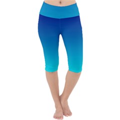 Aqua Blue And Indigo Ombre Lightweight Velour Cropped Yoga Leggings by SpinnyChairDesigns