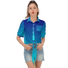 Aqua Blue And Indigo Ombre Tie Front Shirt  by SpinnyChairDesigns