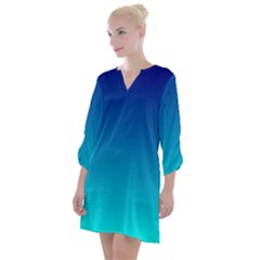 Aqua Blue And Indigo Ombre Open Neck Shift Dress by SpinnyChairDesigns