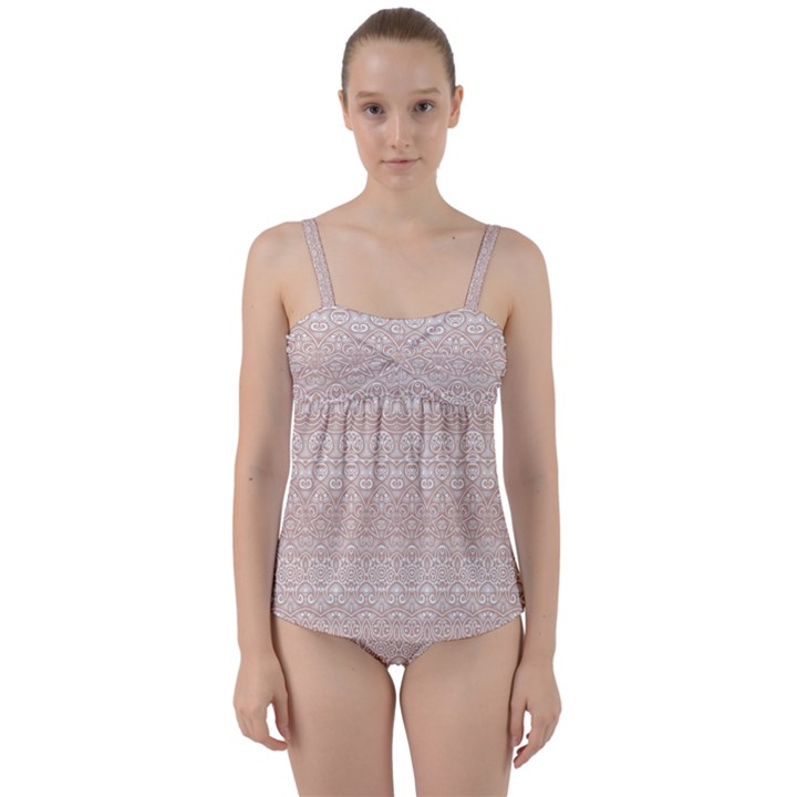 Boho Tan Lace Twist Front Tankini Set