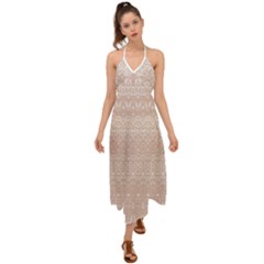 Boho Tan Lace Halter Tie Back Dress  by SpinnyChairDesigns