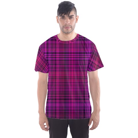 Fuchsia Madras Plaid Men s Sport Mesh Tee by SpinnyChairDesigns