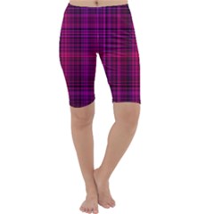 Fuchsia Madras Plaid Cropped Leggings  by SpinnyChairDesigns