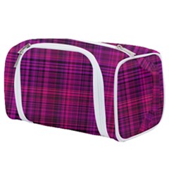 Fuchsia Madras Plaid Toiletries Pouch by SpinnyChairDesigns