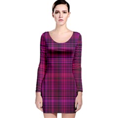 Fuchsia Madras Plaid Long Sleeve Velvet Bodycon Dress by SpinnyChairDesigns