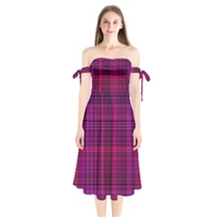 Fuchsia Madras Plaid Shoulder Tie Bardot Midi Dress by SpinnyChairDesigns