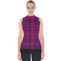 Fuchsia Madras Plaid Mock Neck Shell Top by SpinnyChairDesigns