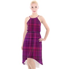 Fuchsia Madras Plaid High-low Halter Chiffon Dress  by SpinnyChairDesigns