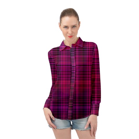 Fuchsia Madras Plaid Long Sleeve Chiffon Shirt by SpinnyChairDesigns