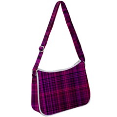 Fuchsia Madras Plaid Zip Up Shoulder Bag by SpinnyChairDesigns