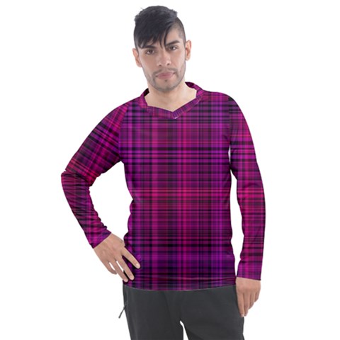 Fuchsia Madras Plaid Men s Pique Long Sleeve Tee by SpinnyChairDesigns