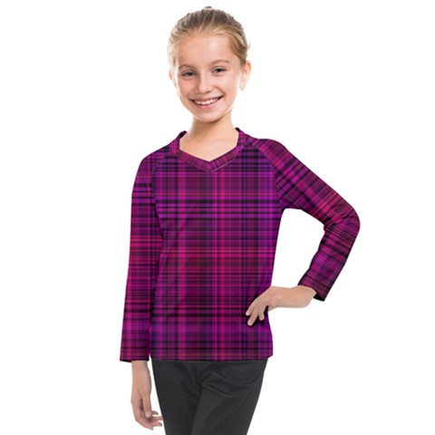 Fuchsia Madras Plaid Kids  Long Mesh Tee by SpinnyChairDesigns