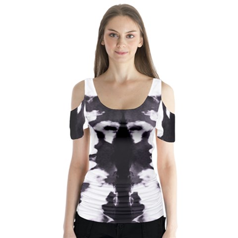 Rorschach Inkblot Pattern Butterfly Sleeve Cutout Tee  by SpinnyChairDesigns