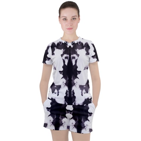 Rorschach Inkblot Pattern Women s Tee And Shorts Set by SpinnyChairDesigns