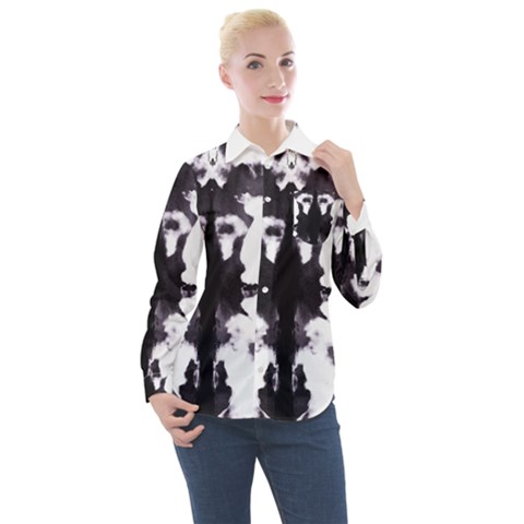 Rorschach Inkblot Pattern Women s Long Sleeve Pocket Shirt by SpinnyChairDesigns