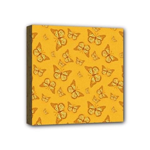 Mustard Yellow Monarch Butterflies Mini Canvas 4  X 4  (stretched) by SpinnyChairDesigns