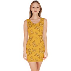 Mustard Yellow Monarch Butterflies Bodycon Dress by SpinnyChairDesigns