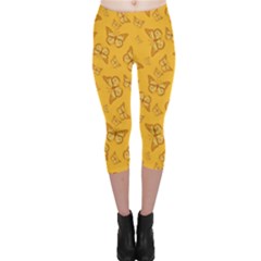 Mustard Yellow Monarch Butterflies Capri Leggings  by SpinnyChairDesigns